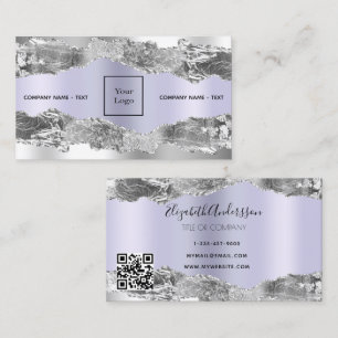 Silbernes Lavendel-Achat-Marmor-Logo-QR-Code Visitenkarte