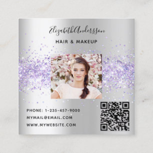 Silbernes Lavendel-Violett-Profilfoto-QR-Code Quadratische Visitenkarte