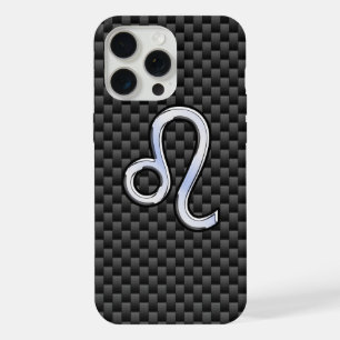 Silbernes Leo-Sternzeichen-Symbol aus Kohlefaser iPhone 15 Pro Max Hülle