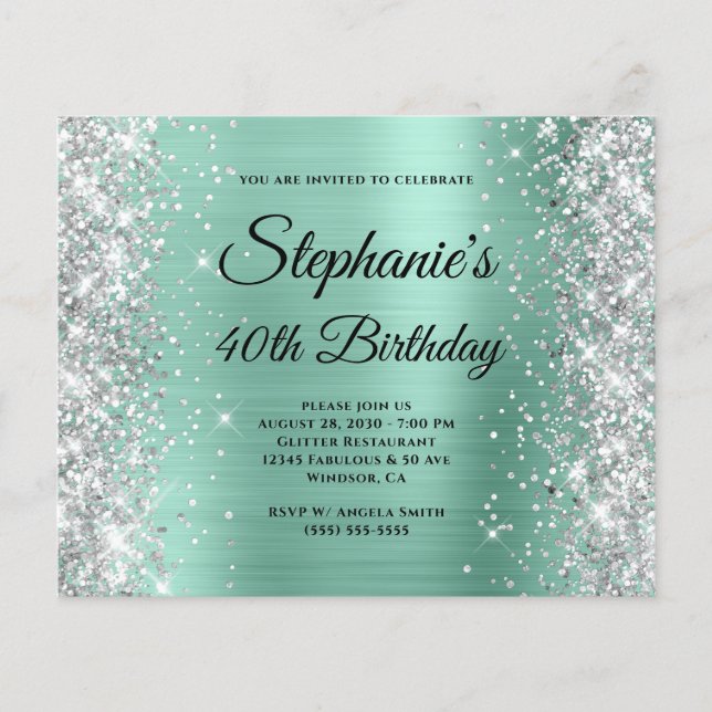 Silbernes Licht Teal Glam Monogramm 40. Geburtstag Flyer (Vorne)