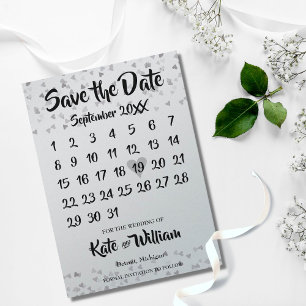 Silbernes Liebesherz-Kalender Save The Date