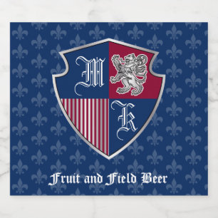 Silbernes Löwe-Wappen Monogramm-Emblem-Schild Bierflaschenetikett