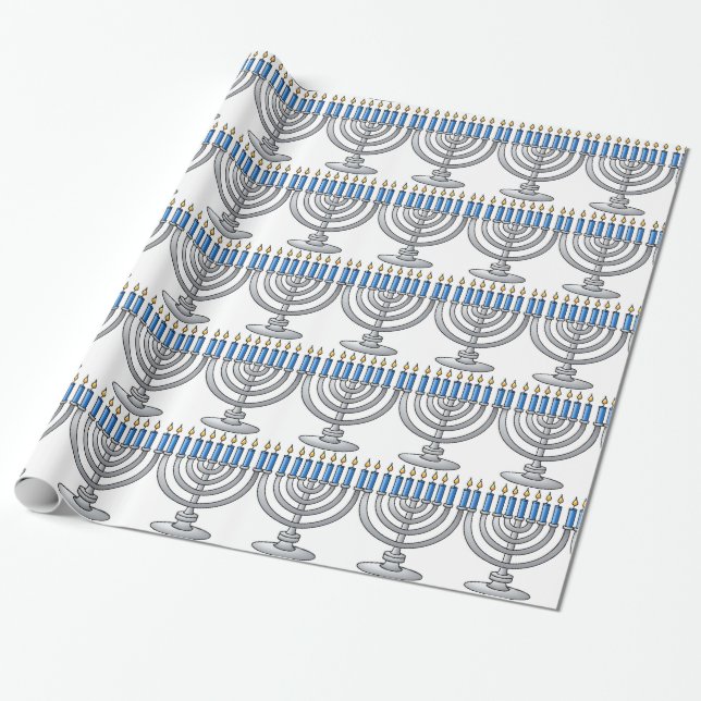 Silbernes Menorah Chanukka Packpapier (Ungerollt)