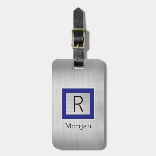 Silbernes Metall, Geschäft, Name/Monogramm Tiefbla Gepäckanhänger (Vorderseite vertikal)