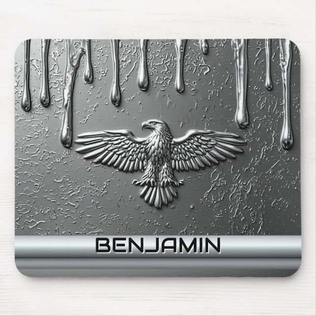 Silbernes Metalladler-Emblem mit tropfender Farbe Mousepad (Vorne)