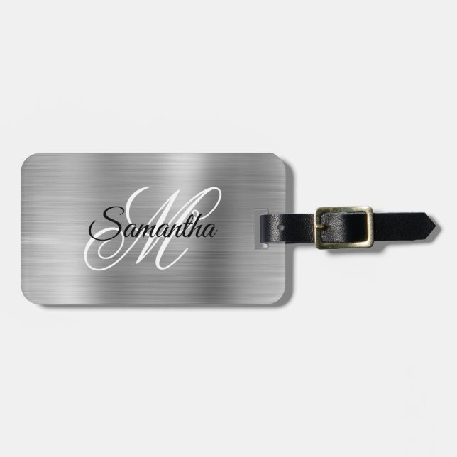 Silbernes Metallic-Fancy-Monogramm Gepäckanhänger (Vorderseite horizontal)