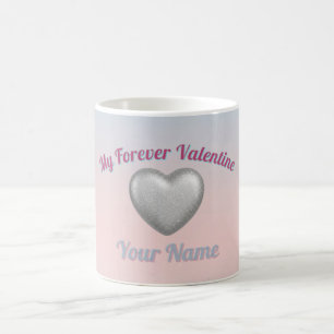 Silbernes Metallic-Herz Rosa Blau Pastell Valentin Kaffeetasse