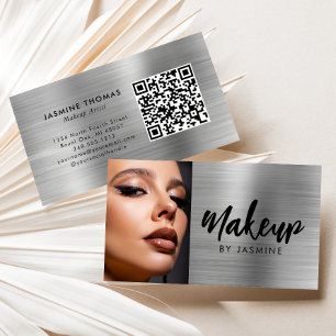 Silbernes Metallic-Schwarzschrift-QR-Code-Photo-Ma Visitenkarte