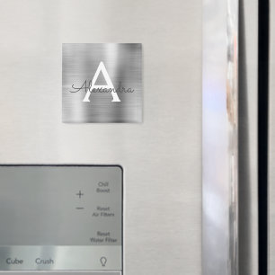 Silbernes metallisches Monogramm mit Bürstenfinish Magnet