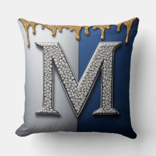 Silbernes Monogramm Buchstabe M Navy Gold tropfend Kissen