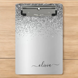 Silbernes Monogramm Glitter Funkeln Mädchenhaftes  Mini Klemmbrett