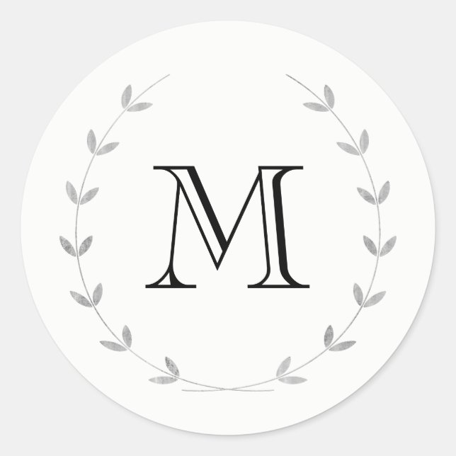 Silbernes Monogramm-Sticker Runder Aufkleber (Vorderseite)