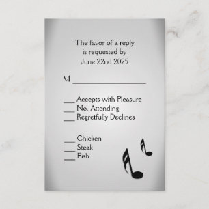 Silbernes Musik-Hochzeits-Menü-Wahl UAWG RSVP Karte