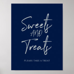 Silbernes & Navy Modernes Sweets & Treats Party-Sc Poster