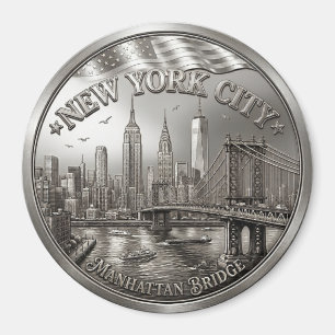 Silbernes New York City Skyline Souvenir Magnet