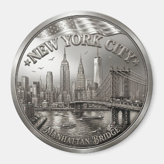 Silbernes New York City Skyline Souvenir Magnet