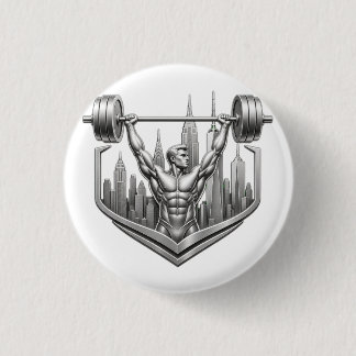 Silbernes NYC Bodybuilder-Logo - Metallisches New Button