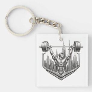 Silbernes NYC Bodybuilder-Logo - Metallisches New Schlüsselanhänger