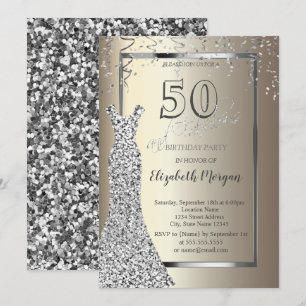 Silbernes Paillettenkleid Gold 50. Geburtstag Einladung