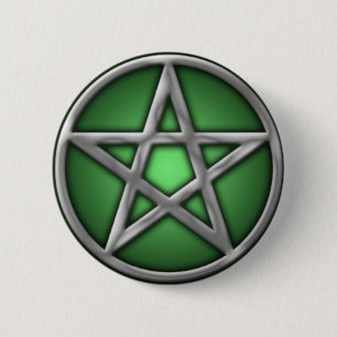 Silbernes Pentagramm auf Grün Button