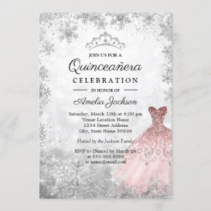 Silbernes rosa Kleid Schneeflocken Winter Quincean Einladung