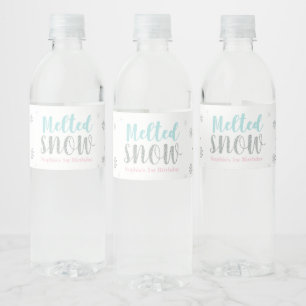 Silbernes, rosa und blaues Winter Wonderland Gebur Wasserflaschenetikett