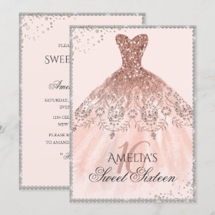 Silbernes Roségold Kleid Funkeln 16. Sweet Sixteen Einladung