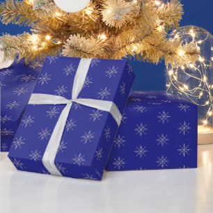Silbernes Schneeflocken auf Blaues Winter-Geschenk Geschenkpapier