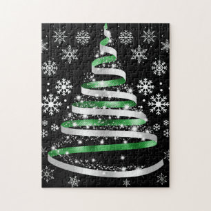 Silbernes Schneeflockenband-Weihnachtsbaum-Puzzle Puzzle