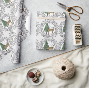 Silbernes Schneeglöckchen mit Weißwedelhirsch  Geschenkpapier