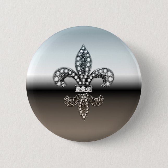 Silbernes Schwarzes Lilien-Flor New Orleans Button (Vorderseite)