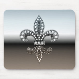 Silbernes Schwarzes Lilien-Flor New Orleans Mousepad