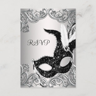 Silbernes schwarzes Masken-Maskerade-Party UAWG RSVP Karte