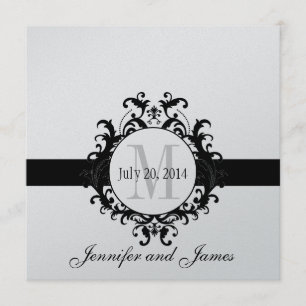 Silbernes schwarzes Wedding Monogramm Save the Save The Date