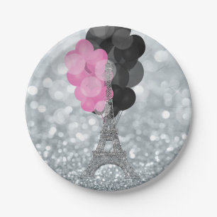 Silbernes Turm-Party Glitzer-u. Ballon-Paris Pappteller