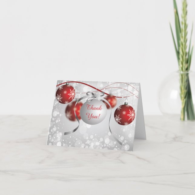 Silbernes u. Rot-Verzierungen Bokeh Weihnachten Dankeskarte (Vorderseite)