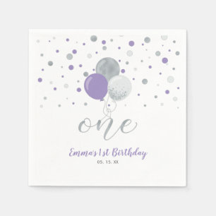 Silbernes und lila Luftballon-Konfetti-Mädchen 1.  Serviette