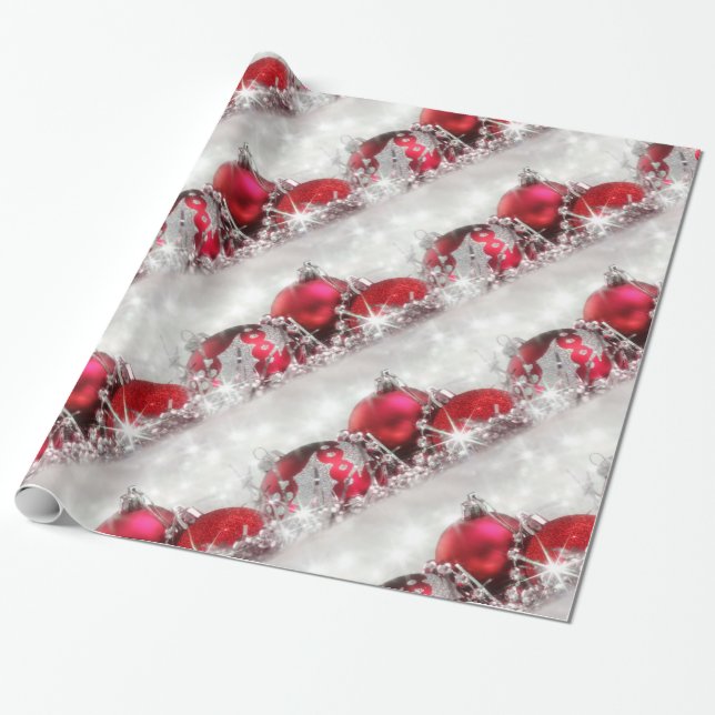 Silbernes und rotes WeihnachtsPackpapier Geschenkpapier (Ungerollt)