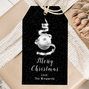 Silbernes und schwarzes Ornament Frohe Weihnachten Geschenkanhänger