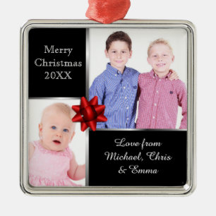 Silbernes und schwarzes personalisiertes Fotogesch Ornament Aus Metall