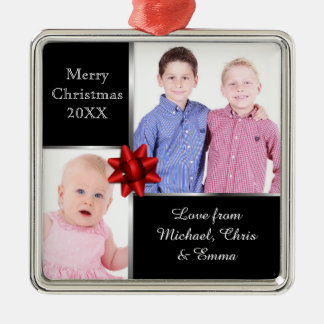 Silbernes und schwarzes personalisiertes Fotogesch Ornament Aus Metall