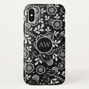 Silbernes und schwarzes viktorianisches Blumenlace Case-Mate iPhone Hülle