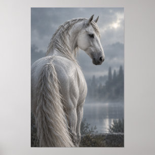 Silbernes Weißpferd von Misty Lake Equestrian Wall Poster