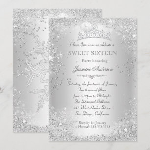 Silbernes Winter Wonderland Sweet 16 Tiara Einladung