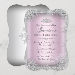 Silbernes Winter-Wunderland Rosa Sweet 16 Einladun Einladung