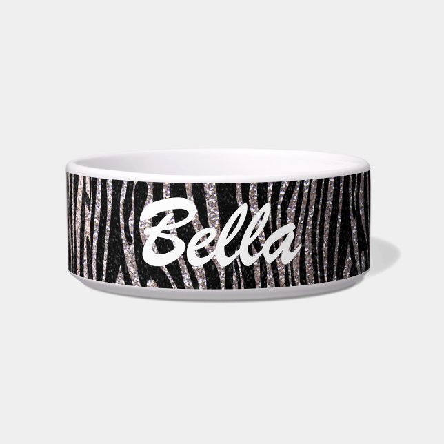 Silbernes Zebrastreifenmuster (bling Napf (Vorderseite)