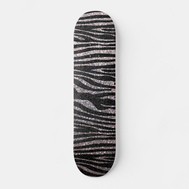 Silbernes Zebrastreifenmuster (bling Skateboard (Vorderseite)