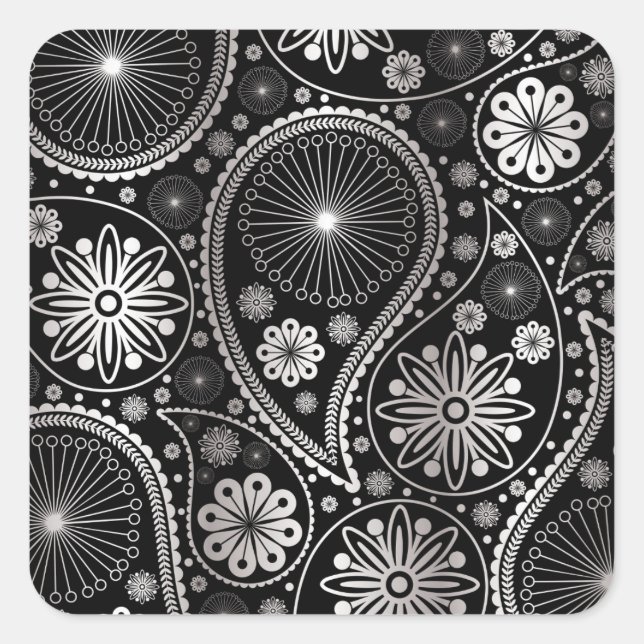 Silberpaisley-Muster Quadratischer Aufkleber (Vorderseite)