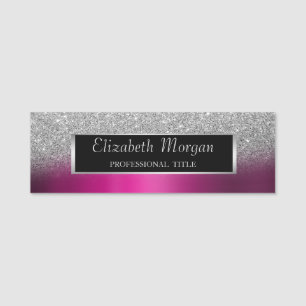 Silberrahmen, Glitzer Ombre Lila Metallic Namensschild