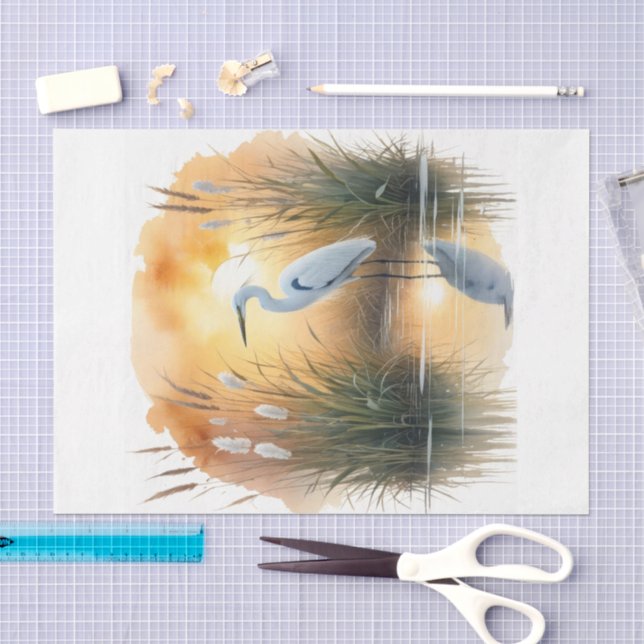 Silberreiher Aquarell Seidenpapier (Handwerk)